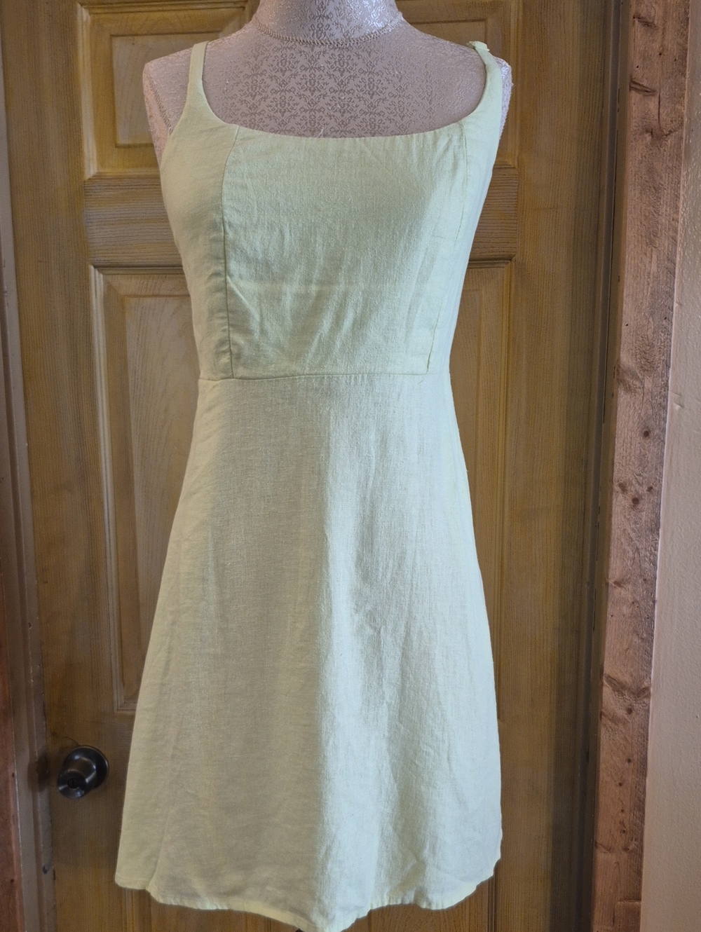 Old Navy Spaghetti Strap Midi Linen Blend Dress Med Rusched Back Pockets Lime
